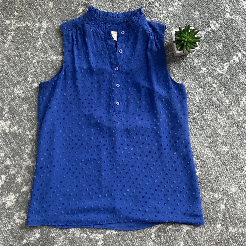 J. Crew Royal Blue Swiss Dot Sleeveless Blouse